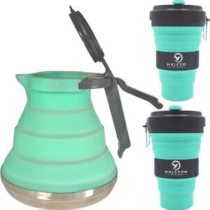 Camping Kettle Boiling Water w/Mugs Collapsible Travel Camping Tea Kettle NWT